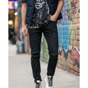 Serenade Size 32X33 Jeans Skinny Stretch Black Distressed Grunge Streetwear